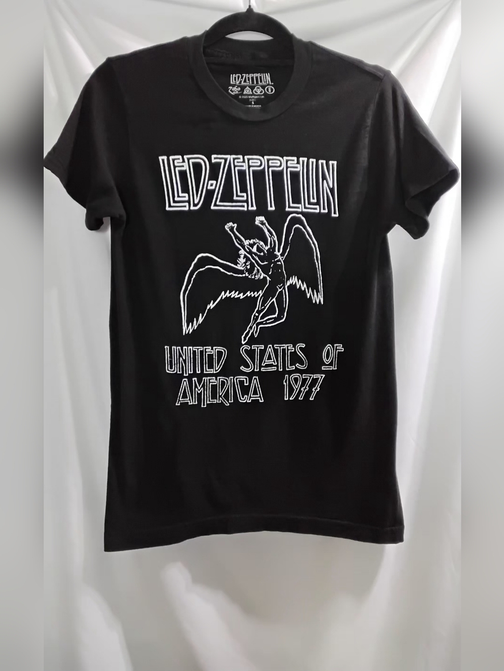 Led Zeppelin United States Of America 1977 Black Icarus T-Shirt Adult Size S